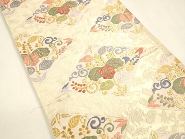 平和屋着物 六通柄袋帯 唐織 飛鶴草花文 金糸 正絹 cm