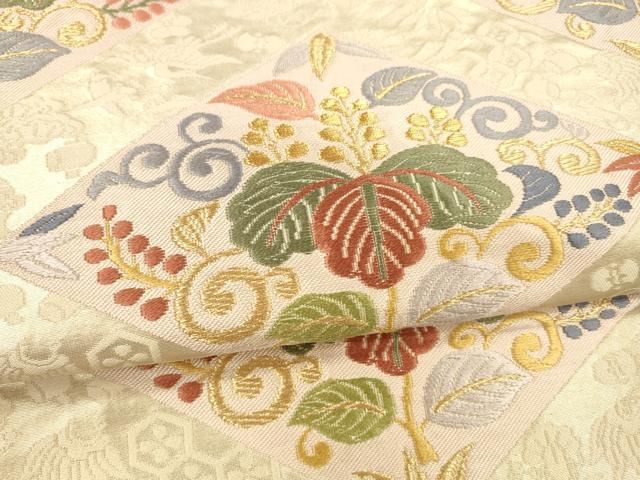  平和屋着物 六通柄袋帯 唐織 飛鶴草花文 金糸 正絹 cm 袋帯 帯