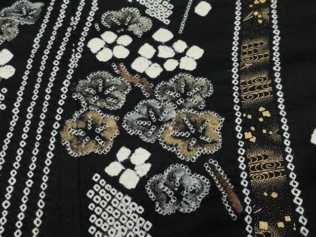 平和屋着物●訪問着　絞り　枝梅文　黒地　金銀彩　正絹　逸品　CABA6009vf 平和屋着物○訪問着 絞り 枝梅文 黒地 金銀彩 正絹 逸品 CABA6009vf