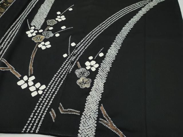 平和屋着物○訪問着 絞り 枝梅文 黒地 金銀彩 正絹 逸品 CABA6009vf