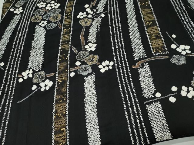 平和屋着物●訪問着　絞り　枝梅文　黒地　金銀彩　正絹　逸品　CABA6009vf 平和屋着物○訪問着 絞り 枝梅文 黒地 金銀彩 正絹 逸品 CABA6009vf