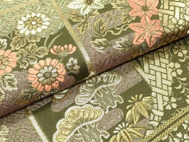  平和屋着物 六通柄袋帯 唐織 変わり市松亀甲花松文 金糸 正絹 ob 袋帯 帯