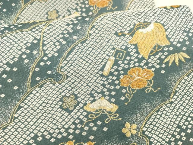  平和屋着物 六通柄袋帯 唐織 宝尽くし雪輪鹿の子花文 金糸 正絹 cm 袋帯 帯