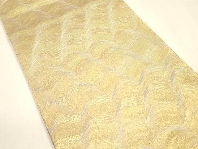 平和屋着物 ひなや工房 くむ あむ おる 伊豆蔵明彦 組織 六通柄袋帯 よろけ縞 金糸 正絹 cm