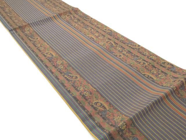 平和屋着物 全通柄袋帯 紬地 ペイズリー柄 間道 正絹 ob