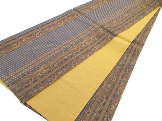  平和屋着物 全通柄袋帯 紬地 ペイズリー柄 間道 正絹 ob 袋帯 帯