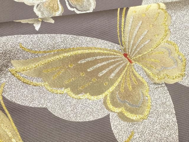  平和屋着物 西陣 両面 六通柄袋帯 舞蝶文 舞花文 金銀糸 証紙付き 正絹 cm 袋帯 帯