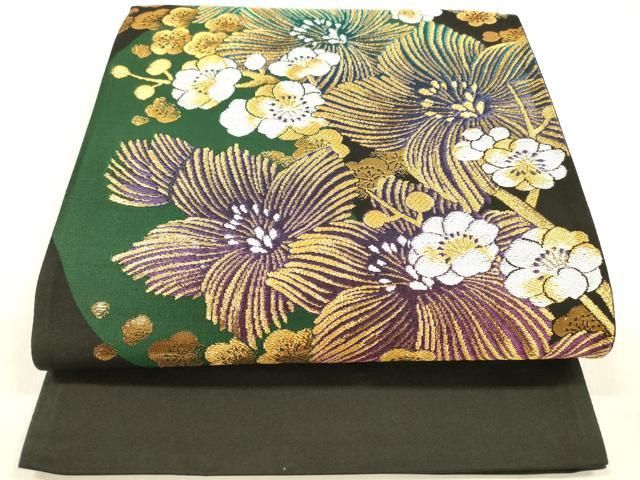 平和屋着物 西陣 六通柄袋帯 舞花文 黒地 金銀糸 証紙付き 正絹 cm