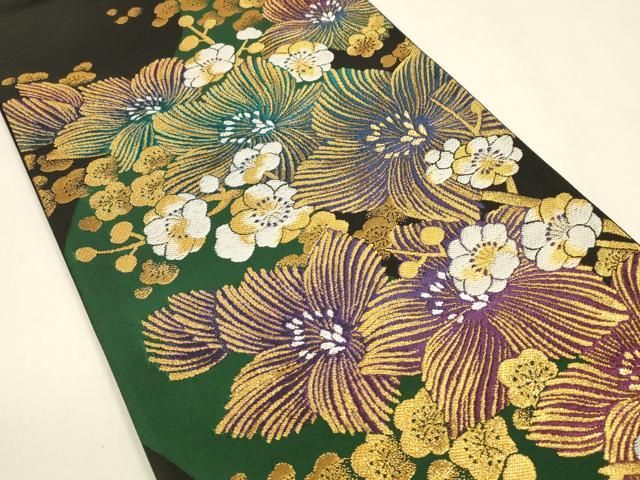 平和屋着物 西陣 六通柄袋帯 舞花文 黒地 金銀糸 証紙付き 正絹 cm