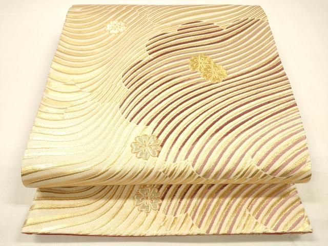 平和屋着物○六通柄袋帯 舞花文 金糸 正絹 逸品 DAAZ4195cm