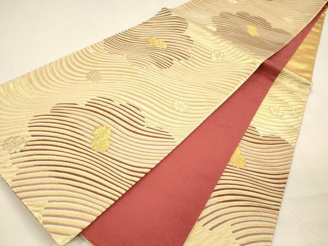 平和屋着物●六通柄袋帯　舞花文　金糸　正絹　逸品　DAAZ4195cm 平和屋着物○六通柄袋帯 舞花文 金糸 正絹 逸品 DAAZ4195cm