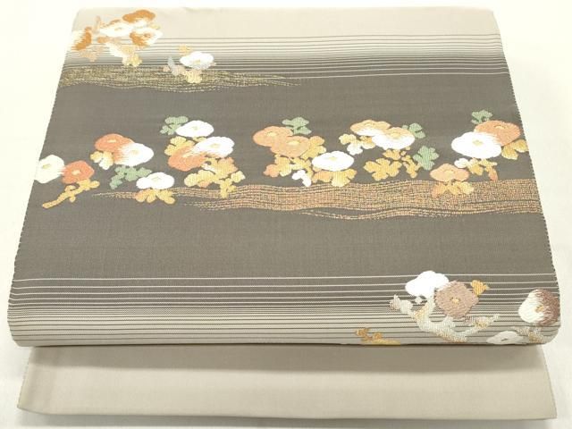 平和屋着物 田中工芸織物 祥園謹製 克絲綴 太鼓柄袋帯 枝梅菊文 金糸 正絹 ob