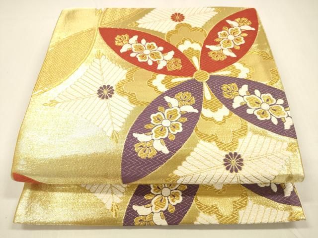 平和屋着物 西陣 京洛苑たはら謹製 六通柄袋帯 松菱花文 彫金彩 正絹 cm