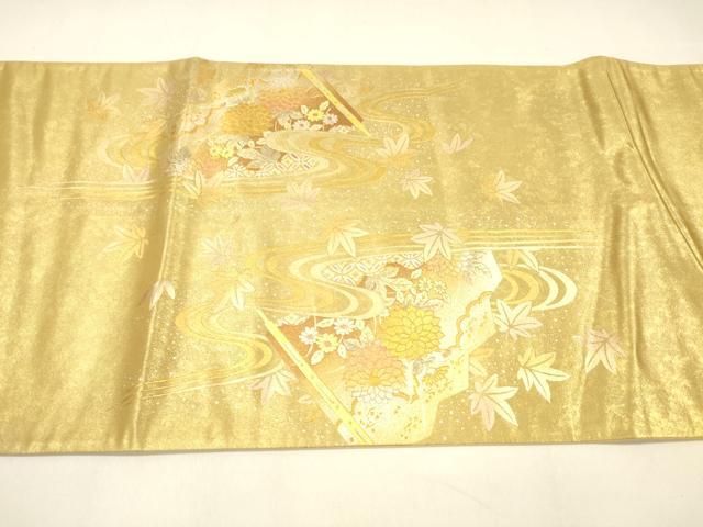  平和屋着物 太鼓柄袋帯 流水草花文 金銀彩 引箔 正絹 cm 袋帯 帯