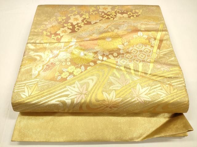 平和屋着物 太鼓柄袋帯 流水草花文 金銀彩 引箔 正絹 cm