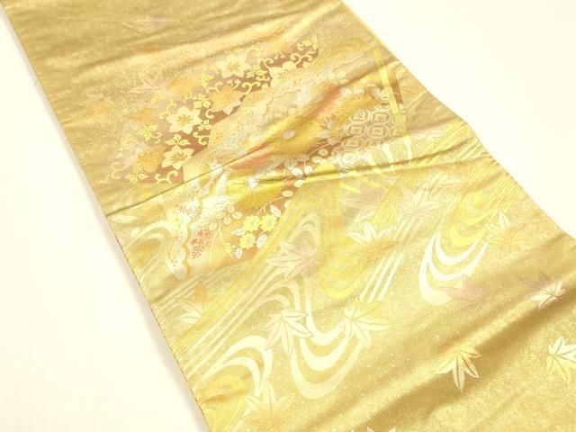 平和屋着物 太鼓柄袋帯 流水草花文 金銀彩 引箔 正絹 cm
