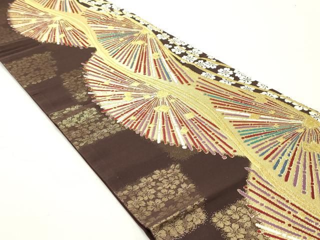 平和屋着物 六通柄袋帯 唐織 舞桜抽象文 金糸 正絹 ob