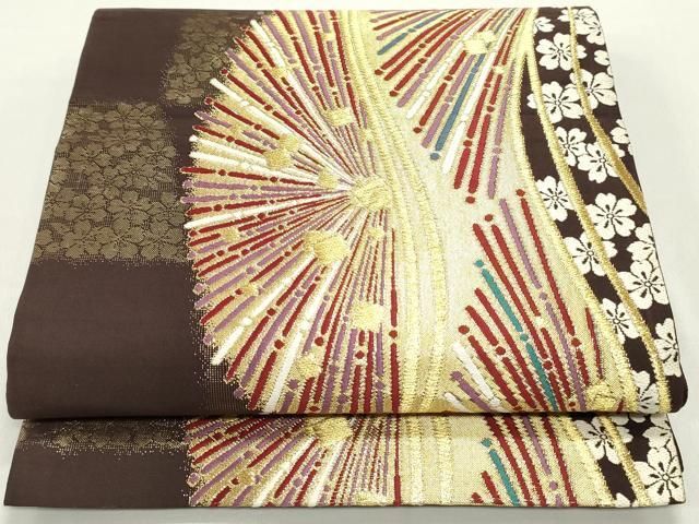 平和屋着物 六通柄袋帯 唐織 舞桜抽象文 金糸 正絹 ob