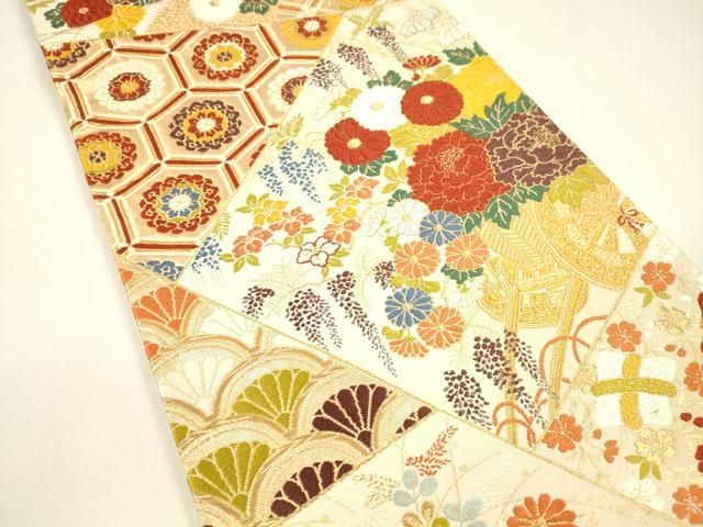 平和屋着物 西陣 河合美術織物謹製 六通柄袋帯 唐織 切嵌草花文 三越扱い 金糸 正絹 cm