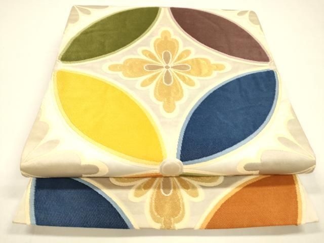 平和屋着物 西陣 白綾苑大庭 六通柄袋帯 唐織 舞花文 金銀糸 正絹 cm