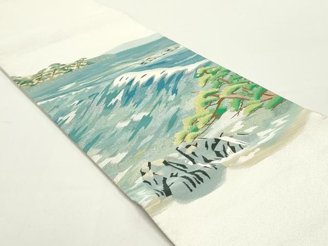 平和屋着物 爪掻き本綴れ 太鼓柄袋帯 風景立波松文 金銀糸 ますいわ屋扱い 正絹 ob