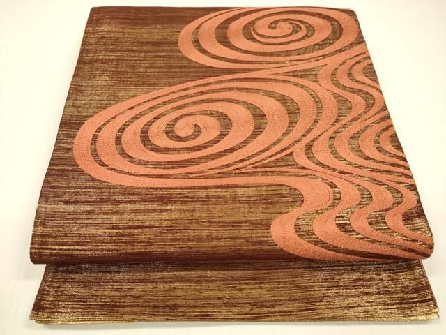 平和屋着物 太鼓柄袋帯 紬地 駒刺繍 総刺繍 流水文 金糸 正絹 cm