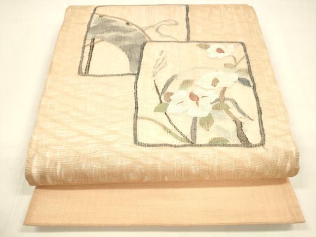 平和屋着物 スリーシーズン 春夏秋 太鼓柄袋帯 すくい織 枝花文 銀糸 正絹 cm