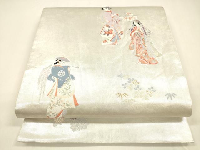 平和屋着物 太鼓柄袋帯 女人文 本銀箔 金糸 引箔 正絹 cm