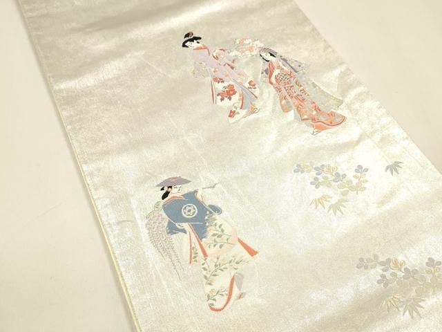 平和屋着物 太鼓柄袋帯 女人文 本銀箔 金糸 引箔 正絹 cm