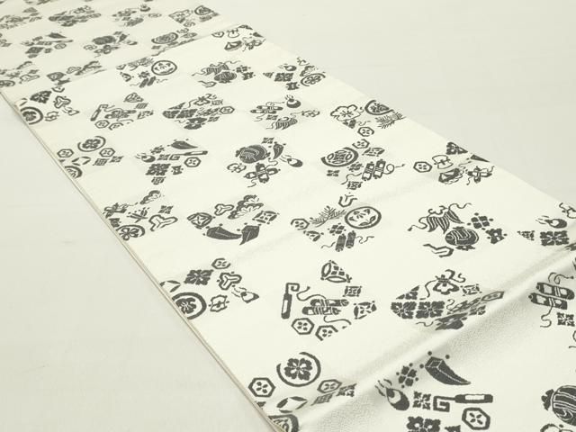 平和屋着物 六通柄袋帯 唐織 市松玩具花文 正絹 ob