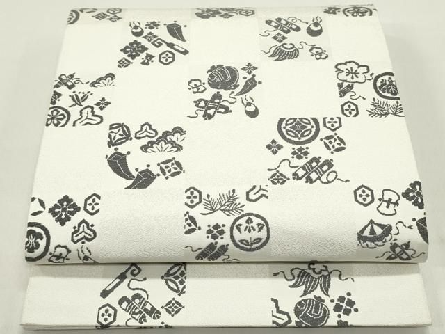 平和屋着物 六通柄袋帯 唐織 市松玩具花文 正絹 ob