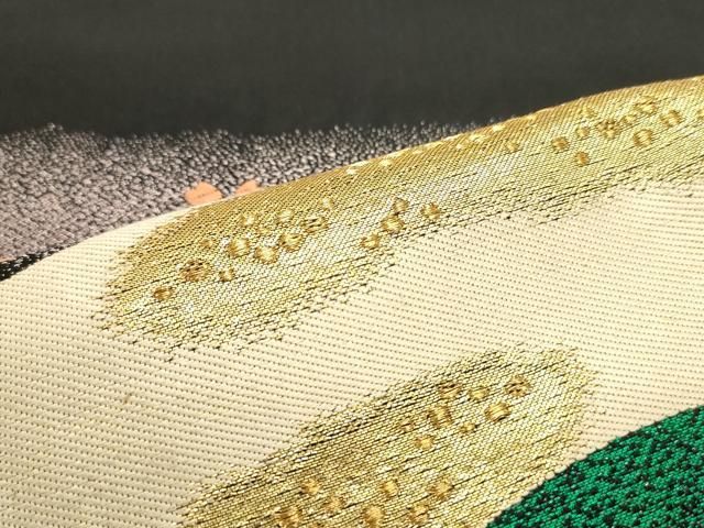  平和屋着物 六通柄袋帯 唐織 地紙重ね舞桜文 黒地 金糸 正絹 ob 袋帯 帯