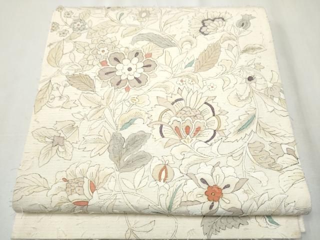 平和屋着物 英王室献上友禅作家 木下勝功 太鼓柄袋帯 髭紬 更紗花唐草文 金彩 正絹 hy