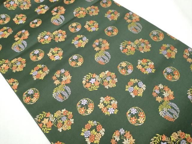 平和屋着物 六通柄袋帯 唐織 草花丸文 金糸 三越扱い 正絹 hy