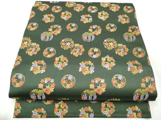 平和屋着物 六通柄袋帯 唐織 草花丸文 金糸 三越扱い 正絹 hy