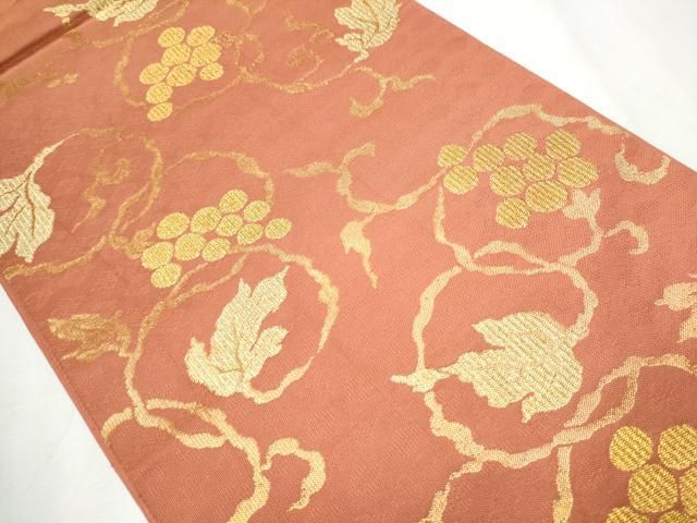 平和屋着物 全通柄 本袋帯 葡萄蔦の葉文 金糸 正絹 hy