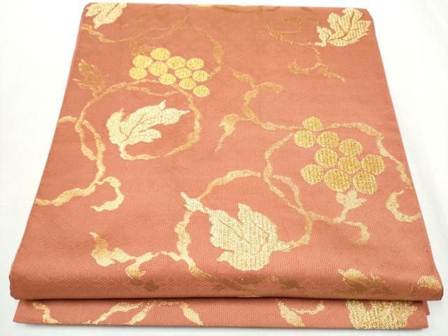 平和屋着物 全通柄 本袋帯 葡萄蔦の葉文 金糸 正絹 hy