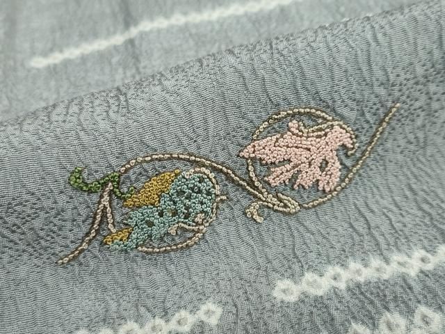 平和屋着物○中国三大刺繍 相良刺繍 訪問着 絞り 草花文 正絹 逸品