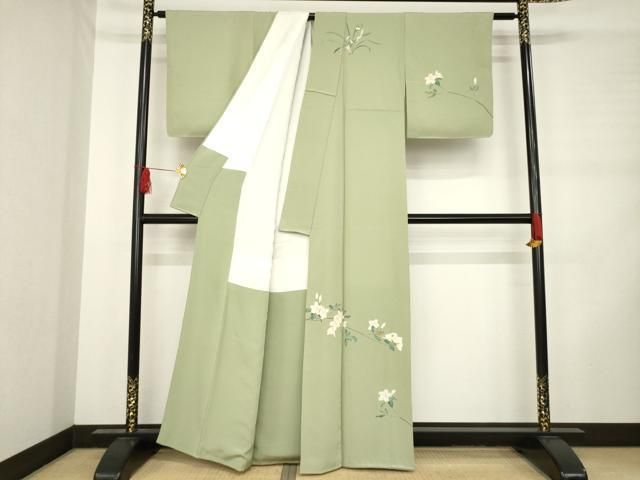 う*ぎ様 友禅作家 山崎巌 付下げ 上品な花模様の染め 着物 正絹 RK-667