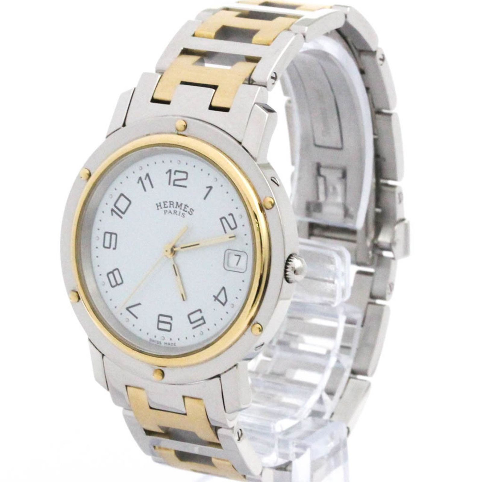 エルメス HERMES クリッパー ゴールドプレート ステンレススチール クォーツ メンズ 時計 CL 6 720 外装仕上げ済み