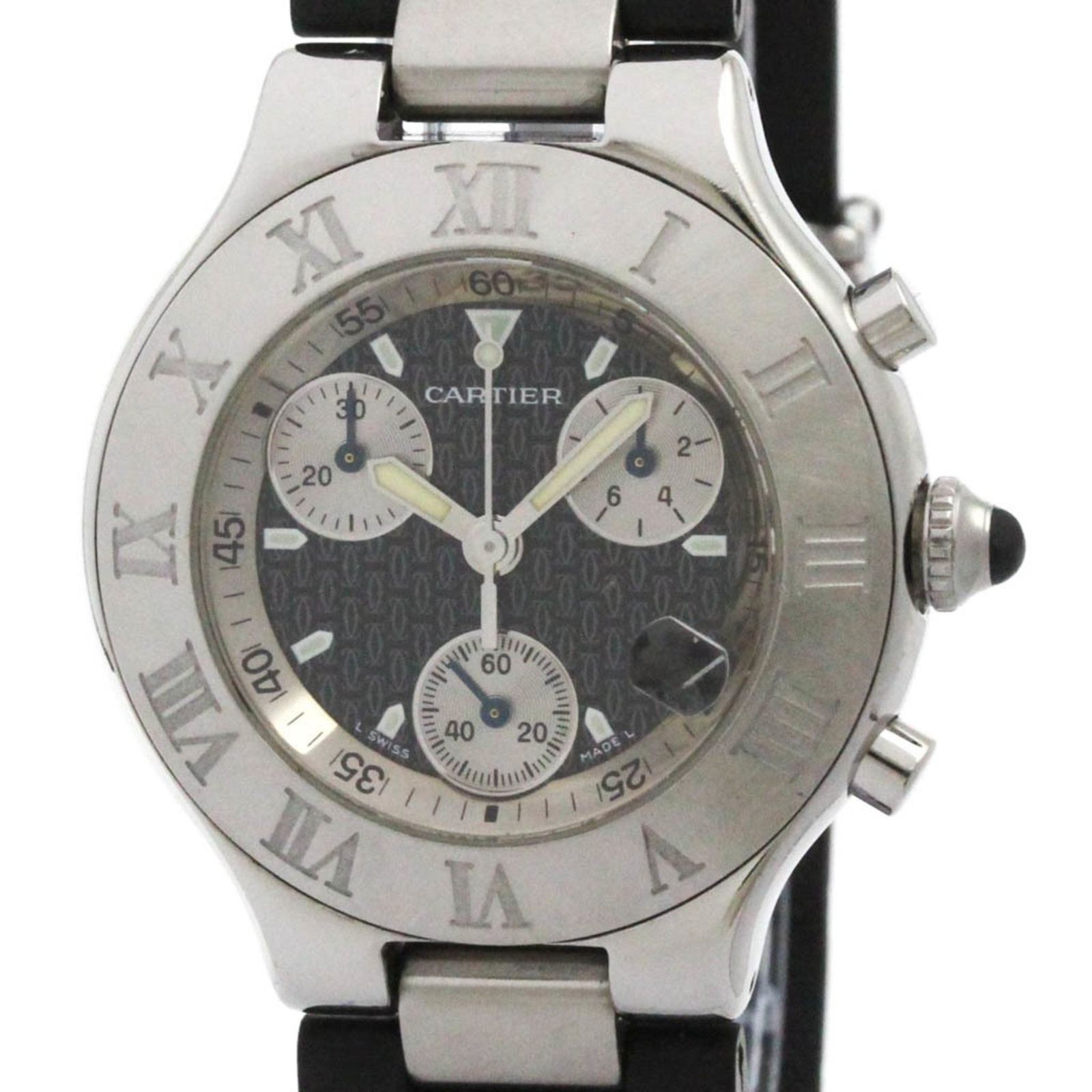 カルティエ CARTIER マスト21 クロノスカフ ステンレススチール ラバー クォーツ メンズ 時計 W10125U2 外装仕上げ済み