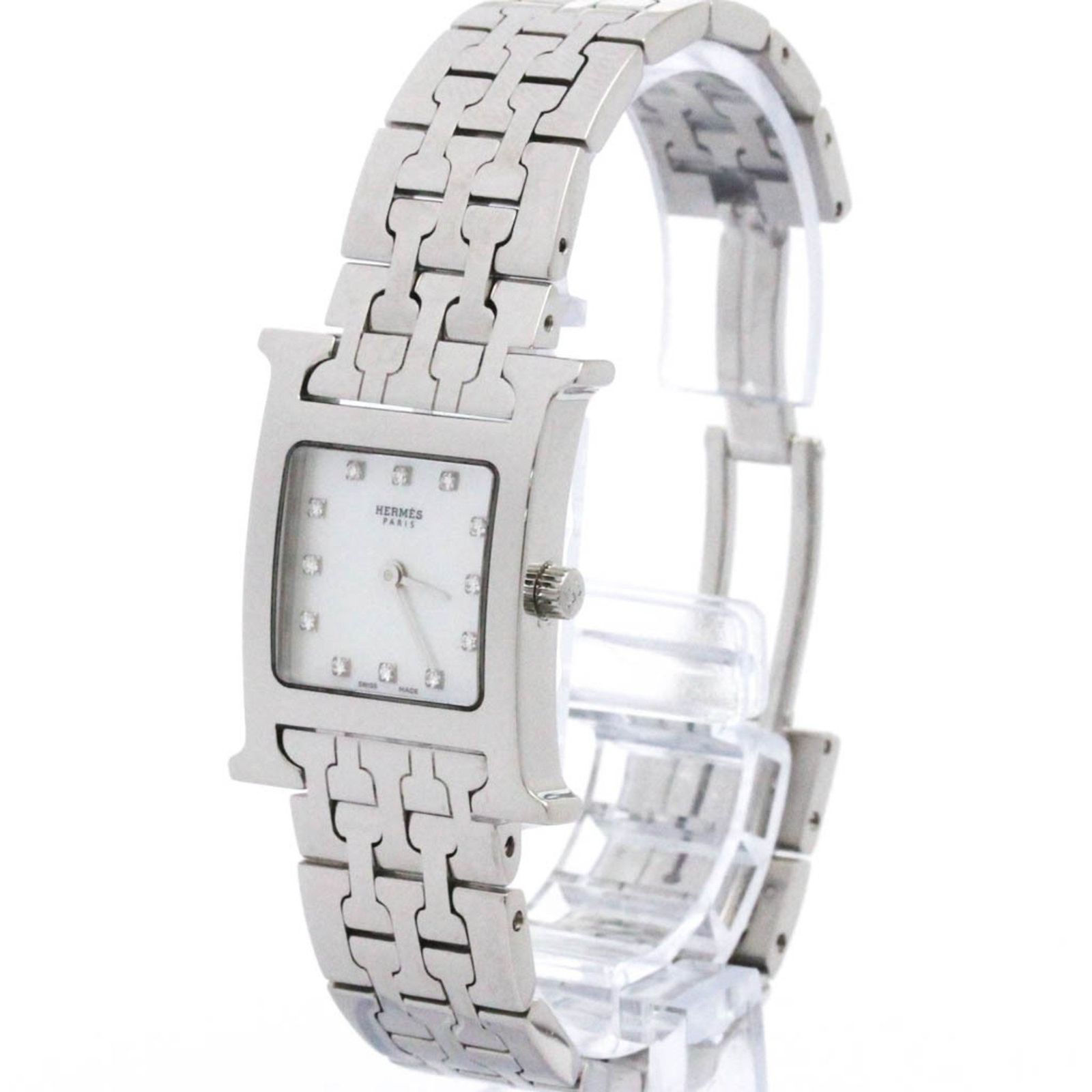 エルメス HERMES Hウォッチ ダイヤモンド シェル文字盤 ステンレススチール クォーツ レディース 時計 HH 1.210 外装仕上げ済み