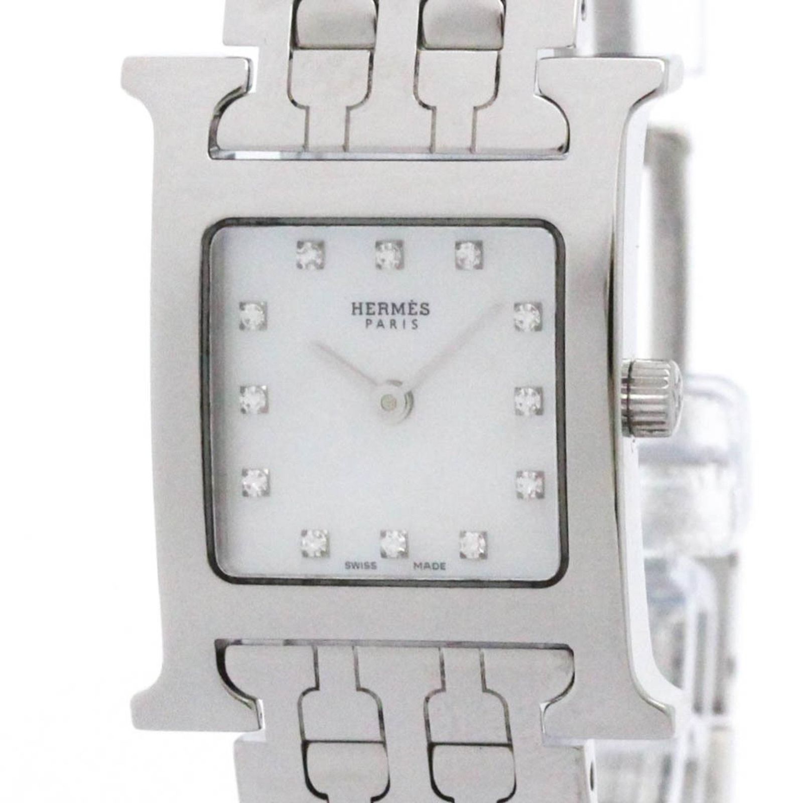 エルメス HERMES Hウォッチ ダイヤモンド シェル文字盤 ステンレススチール クォーツ レディース 時計 HH 1 210 外装仕上げ済み