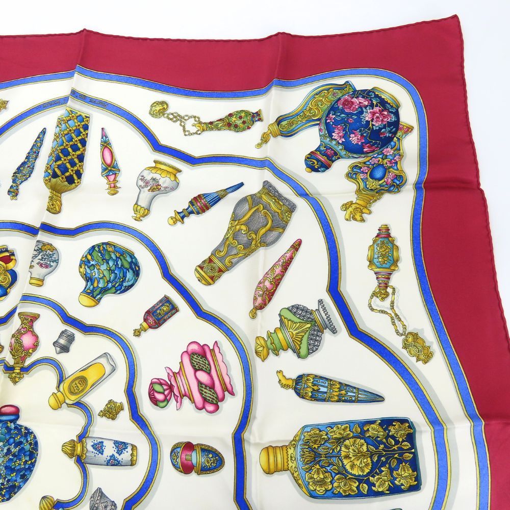  エルメス スカーフ カレ90 Qu importe le flacon 香水瓶 シルク ホワイト ボルドー マルチ 小物 レディース 女性 HERMES その他 小物