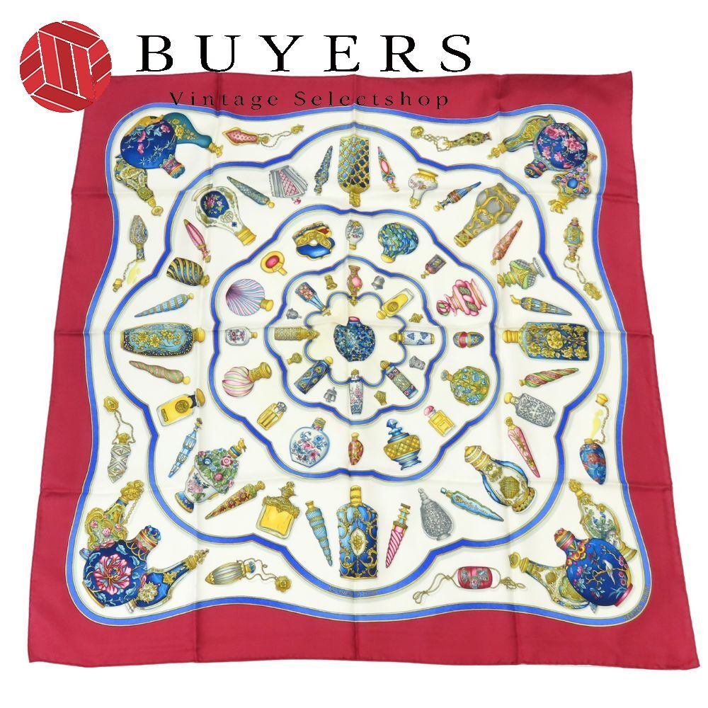 エルメス スカーフ カレ90 Qu importe le flacon 香水瓶 シルク ホワイト ボルドー マルチ 小物 レディース 女性 HERMES