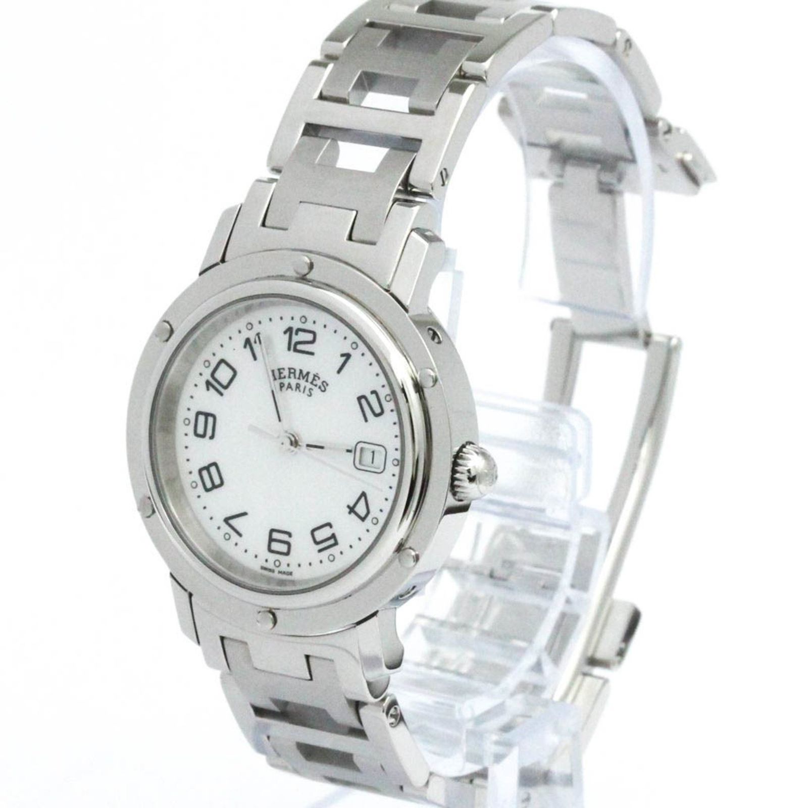 エルメス HERMES クリッパー シェル文字盤 ステンレススチール クォーツ ユニセックス 時計 CL 6.410 外装仕上げ済み