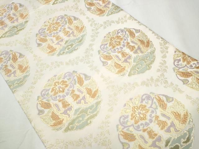 平和屋着物○スリーシーズン 春夏秋 つけ帯 綴れ 霞文 鳥獣戯画 金糸