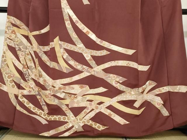 平和屋着物○訪問着 熨斗吉祥草花文 金彩 鬼しぼ縮緬 鈴乃屋扱い 正絹