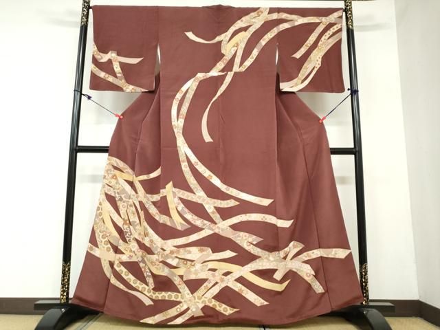 平和屋着物○訪問着 熨斗吉祥草花文 金彩 鬼しぼ縮緬 鈴乃屋扱い 正絹