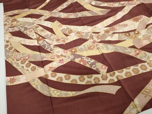 平和屋着物○訪問着 熨斗吉祥草花文 金彩 鬼しぼ縮緬 鈴乃屋扱い 正絹